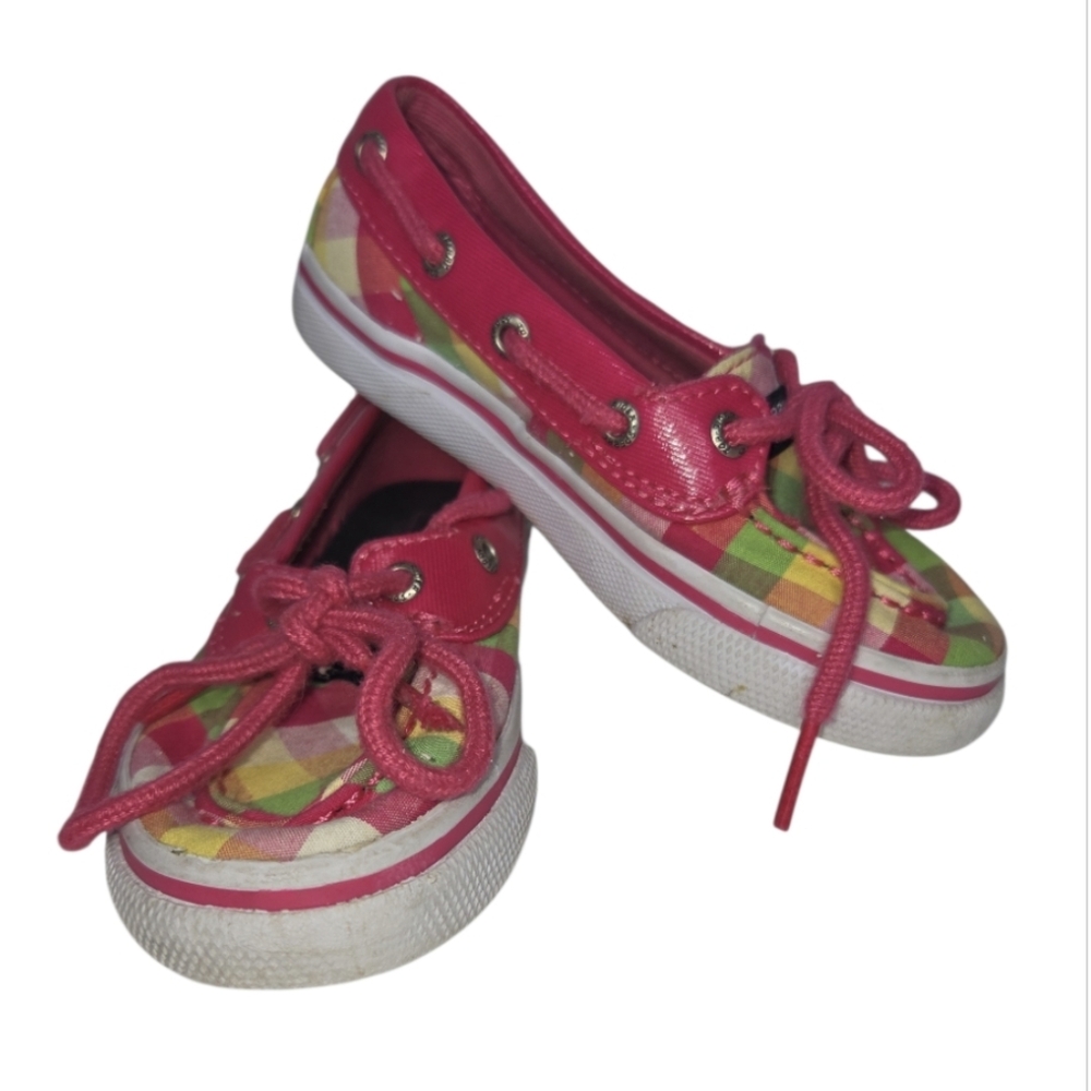 Sperry Topsider Biscayne Girl's Pink Plaid One Eyelet Boat Shoes Size 8.5